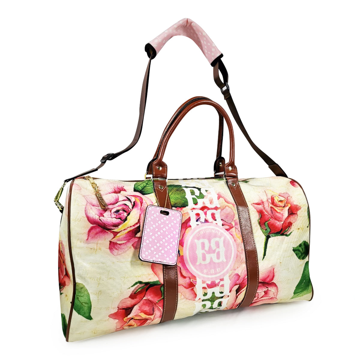 White Lynx Roses are Red Pink Floral Travel Bag